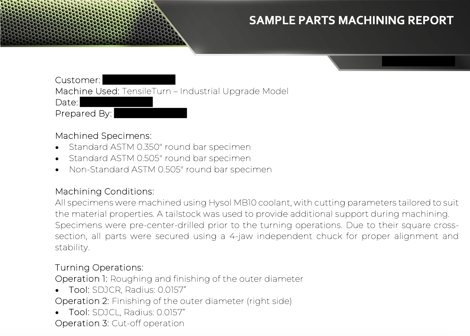 CNC Mini Sample Report